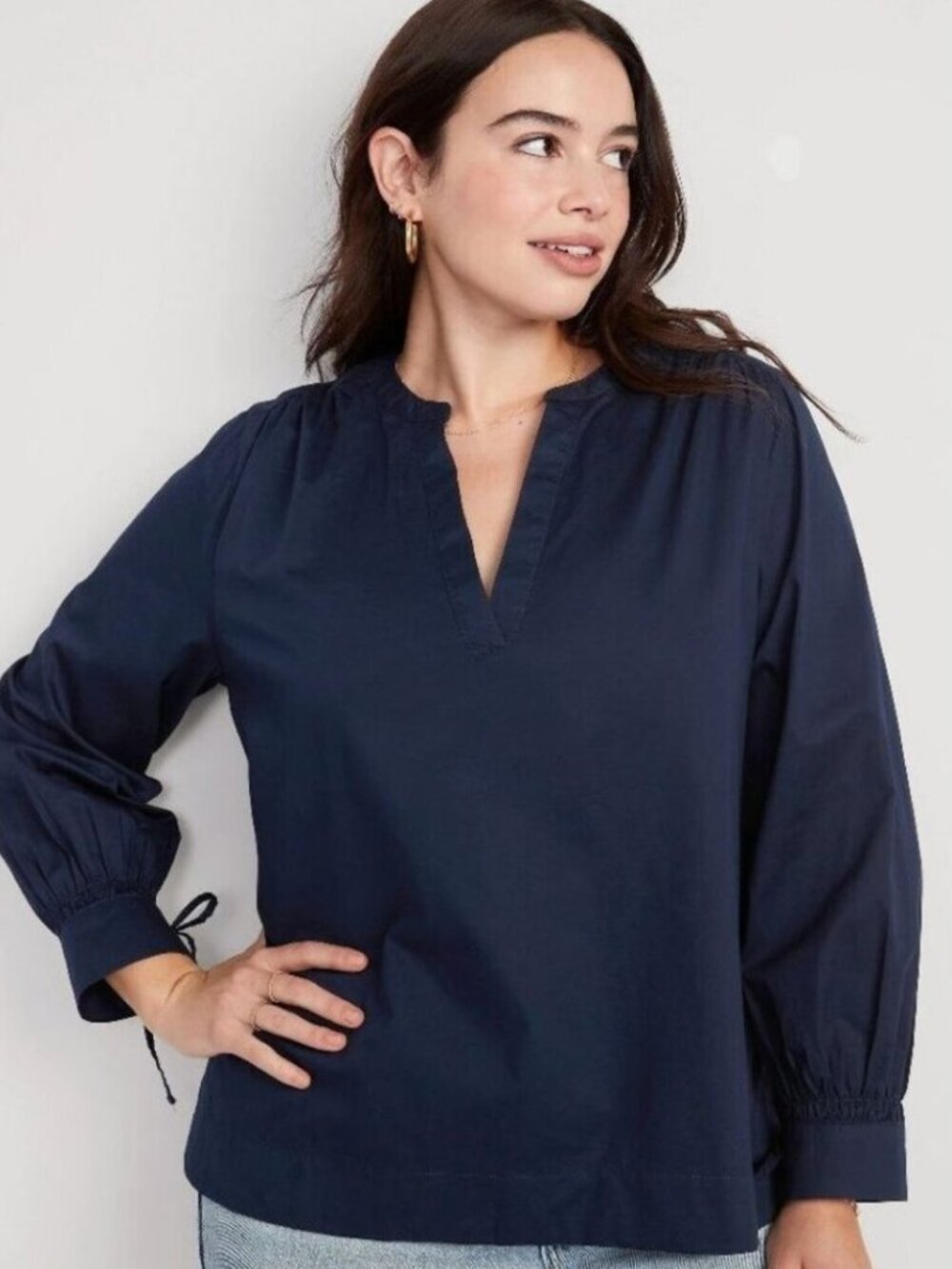 Old Navy Women's Long Sleeve Split Neck Woven Top Color Navy Size XL